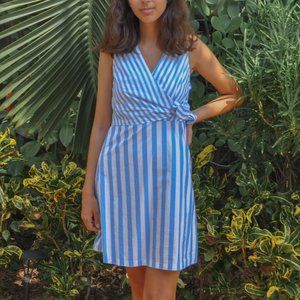 Ann Taylor Blue/White Striped Wrap Mini Dress 00P